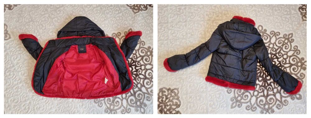 Geaca M dama, scurta neagra cu blanita rosie, gluga