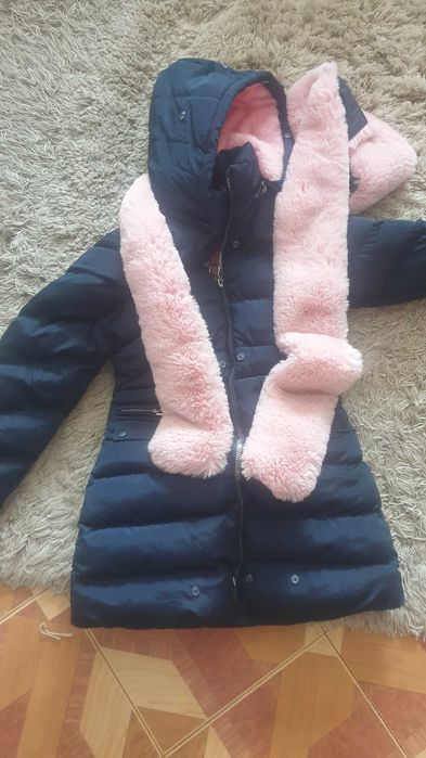 Детско Зимно ватирано Яке с подплата ,яка и качулка за момиче