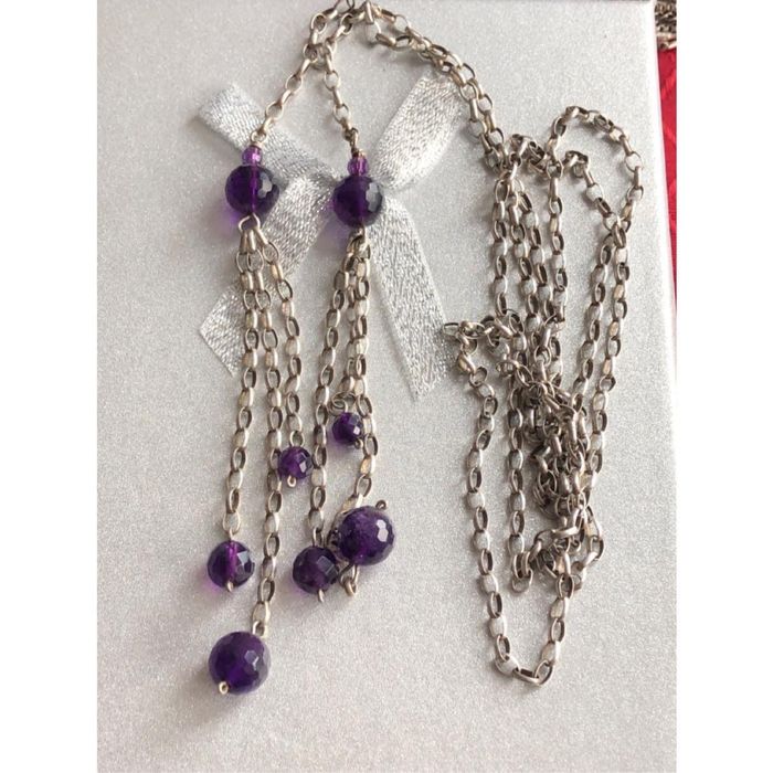 Colier lung din argint si ametiste