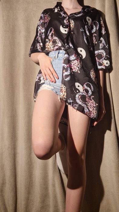 Cămașă Ying Yang mov și negru, mărimea S