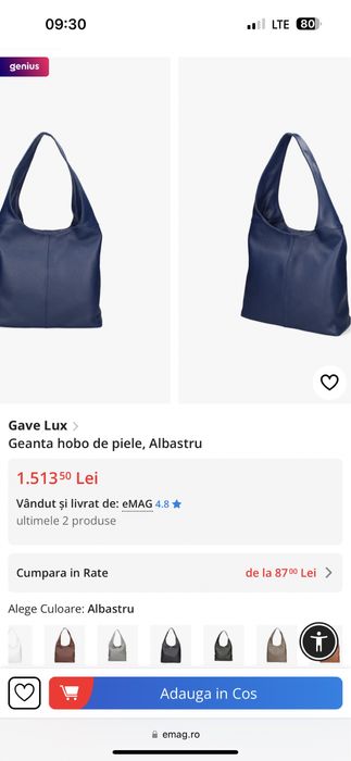 Geanta hobo de piele ,Gave Lux ,Nouă!