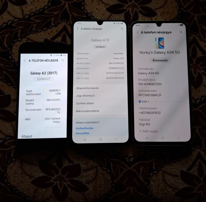 Samsung A3, A70, A34 5G