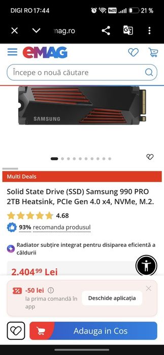 Samsung 990 PRO 2TB cu heatsink, PCIe 4.0 x4 NVMe M.2