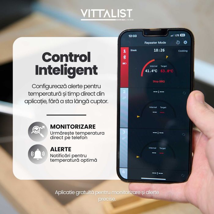 Set Termometru de Bucatarie Inteligent pentru Carne cu Aplicatie