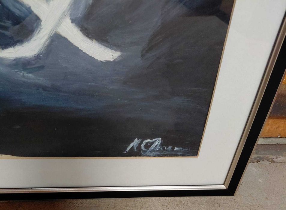 Tablou modern expresionist „Meditație” – Înramat, sticlă, 50x71 cm
