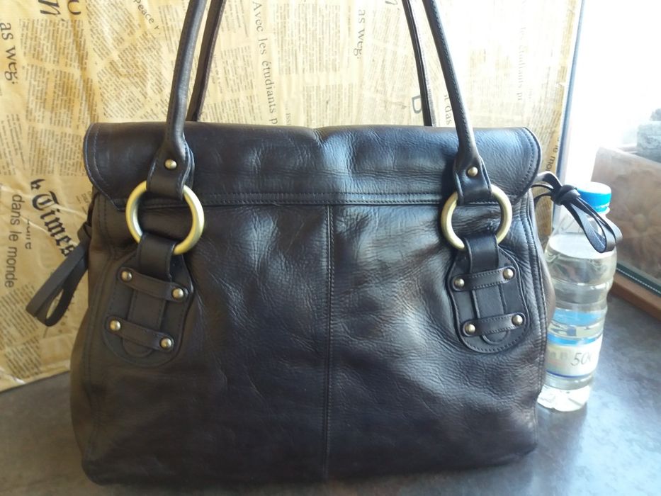 дамска чанта L.Credi,кожена торба-кафява естествена кожа