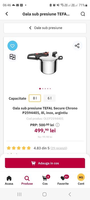 Oala sub presiune TEFAL Secure Chrono P2594401, 8l, inductie, NOU
