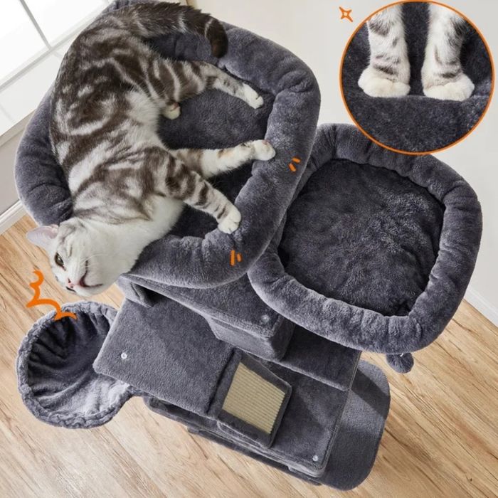 Драскалка за котки Dark Gray 206 см – XXL катерушка с къщички, хамаци и платформи!