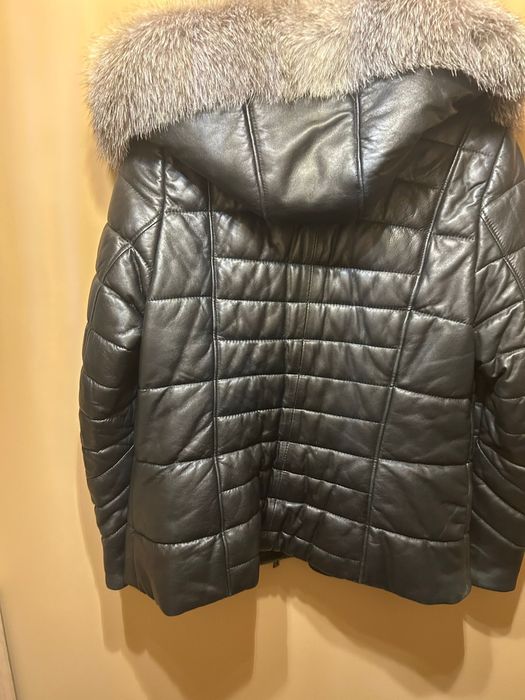 Geaca piele naturala cu guler din vulpe argintie marime 5xl bust 110