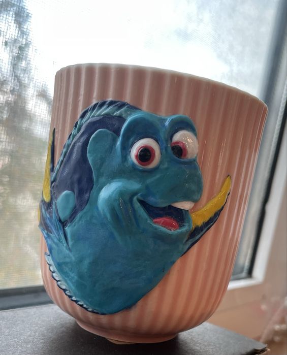 Чаша керамична с декорация от полимерна глина