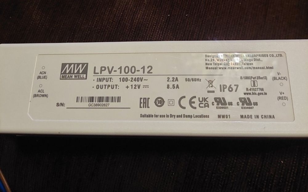 LED Захранващ блок Mean Well LPV-100-12 | 12V | 100W | IP67