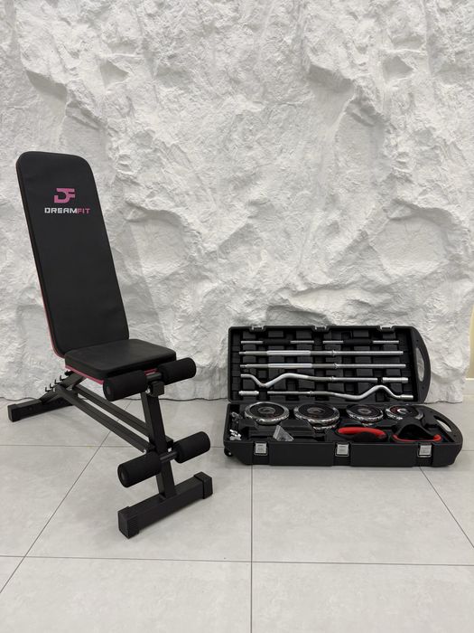 Комплект набор гантелей 55кг + скамья для жима - пресса