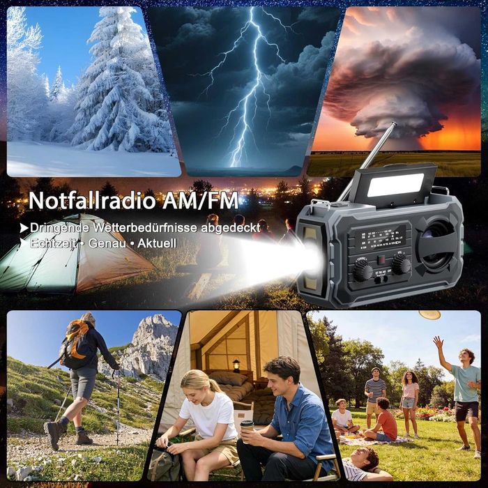 radio FM AM cu lanterna si baterie solara 10000 mAh