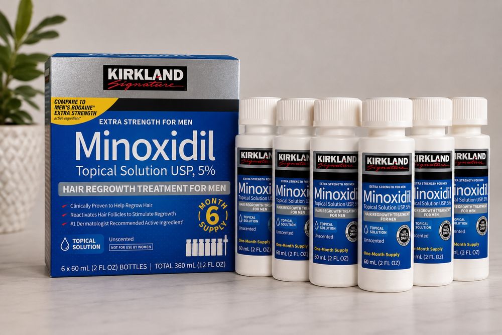 Minoxidil Kirkland 5%, 6 flacoane pachet, Tratament bărbați, Import Statele Unite/ Nou, Autentic