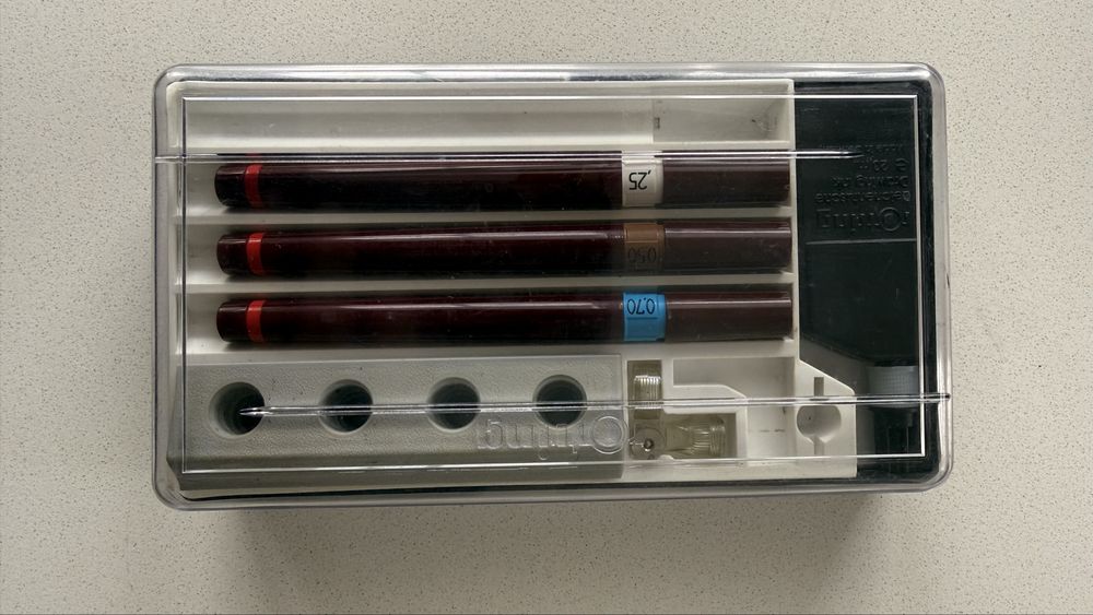 Trusa Rotring Isograph F - anii 80 - 3 stilouri: 0,25, 0,5, 0,7