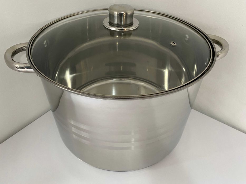 Oala inox 13.5 litri cu capac de sticla pentru gatit practic