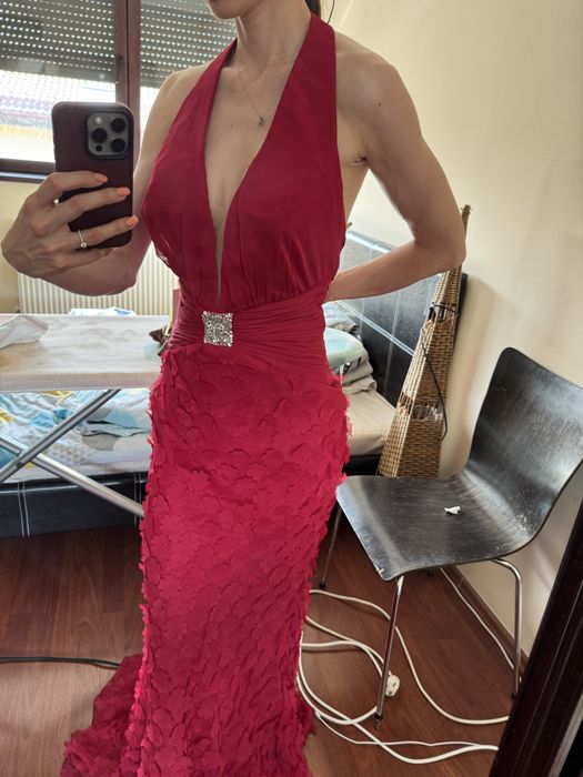 Rochie rosie lungă Tarık Ediz US 8 – nouă cu eticheta