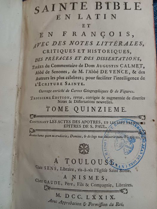 Biblie , Latino- Franceză , 867 pagini - Anul  1779 .