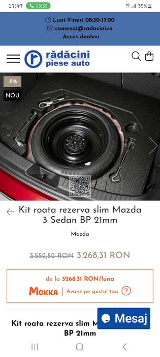 kit Roata rezerva Slim Mazda 3 BP Sedan Hatchback Break 125 70 R16