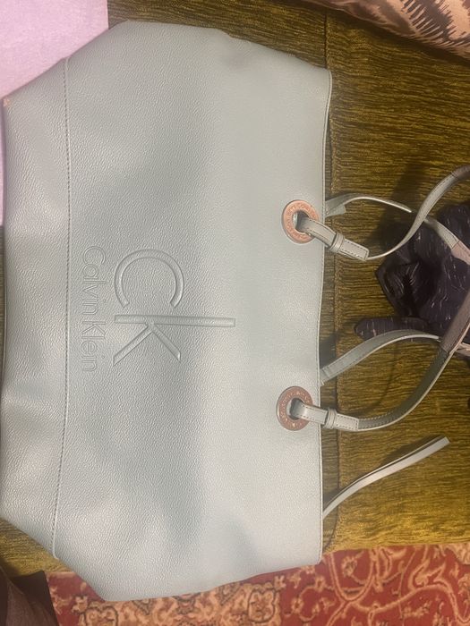 geanta Calvin Klein Jeans , ecopiele, model shopper, bleu deschis