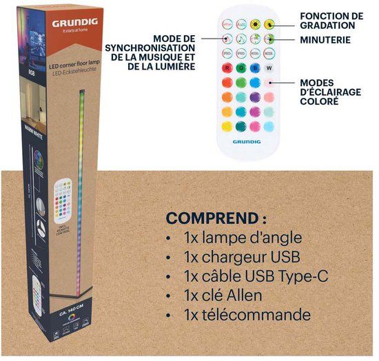 Ъглова лампа LED RGB подова лампа лампион 140см. димируема