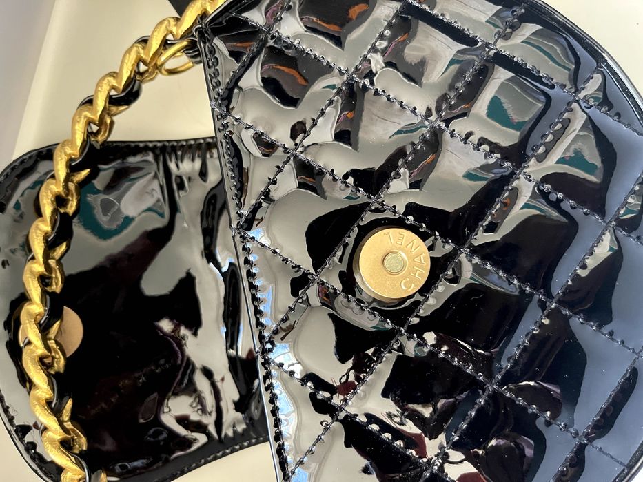 cha nel чанта лукс лак кръгла кожа черна Шанел