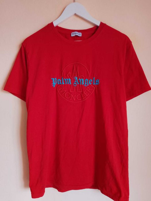 Tricou rosu cu inscriptionare Palm Angels Moncler
