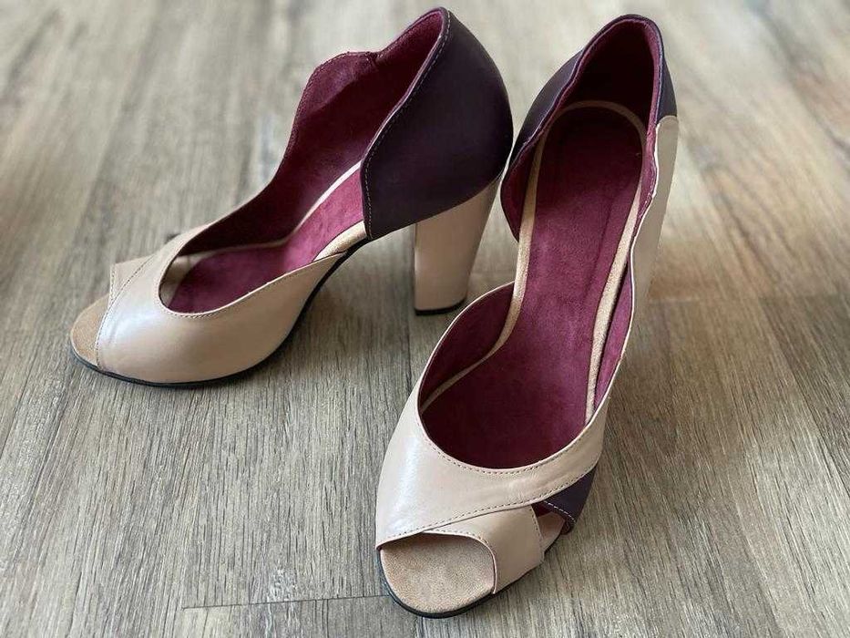 Pantofi piele toc gros