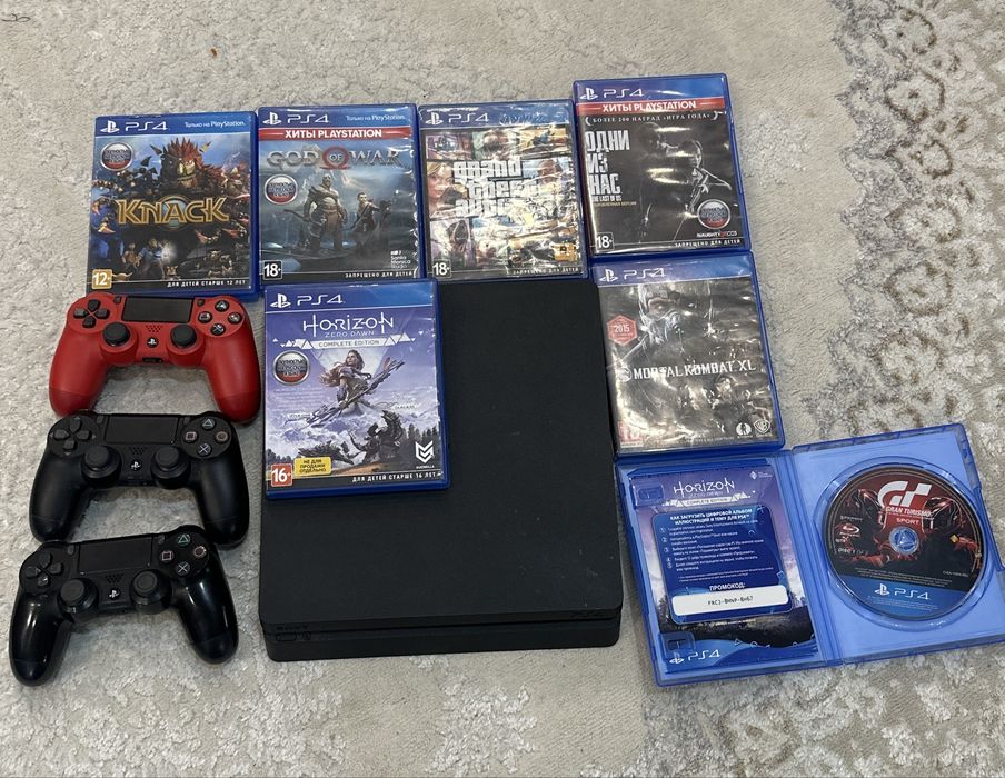 Пс 4 слим 1 тераббайт + 8 игр + 3 джойстика + ps камера