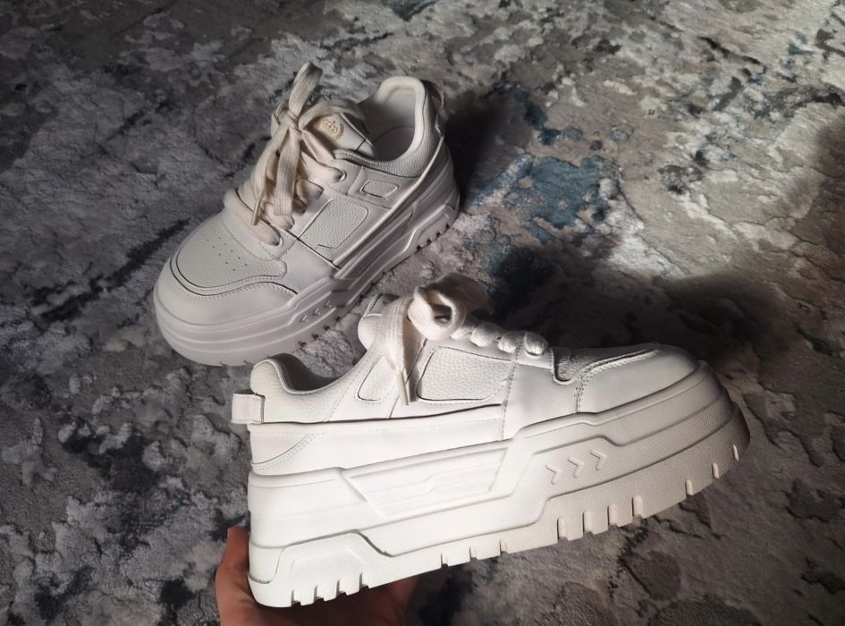 Pantofi sneakers noi dama din piele naturala alba