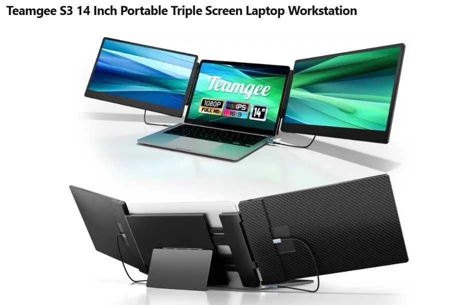 Monitor portabil TeamGee S2 TRI SCREEN Laptop Telefon tip c IPS 1080p