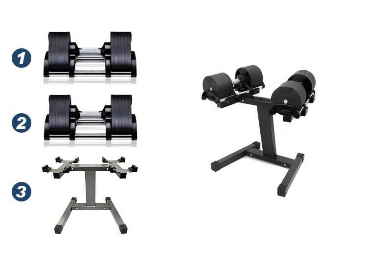 Регулируеми дъмбели 2х32кг със стойка