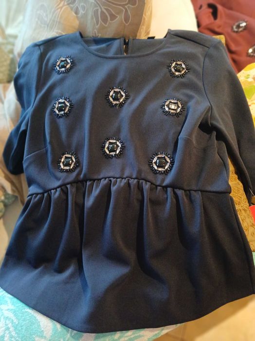 Тъмносиня плетена блуза с мъниста Ann Taylor, размер XL