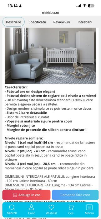 Patut copii Nichiduta + Saltea cocos