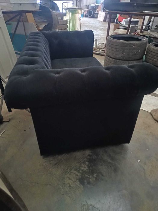 Canapea fixa 2 persoane Chesterfield stofa neagra