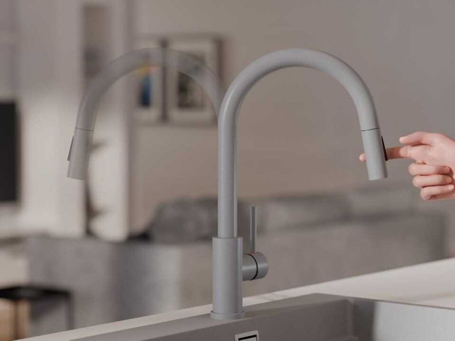 Сив смесител за кухня с изтегляща глава, 2 режима на струя - 9010