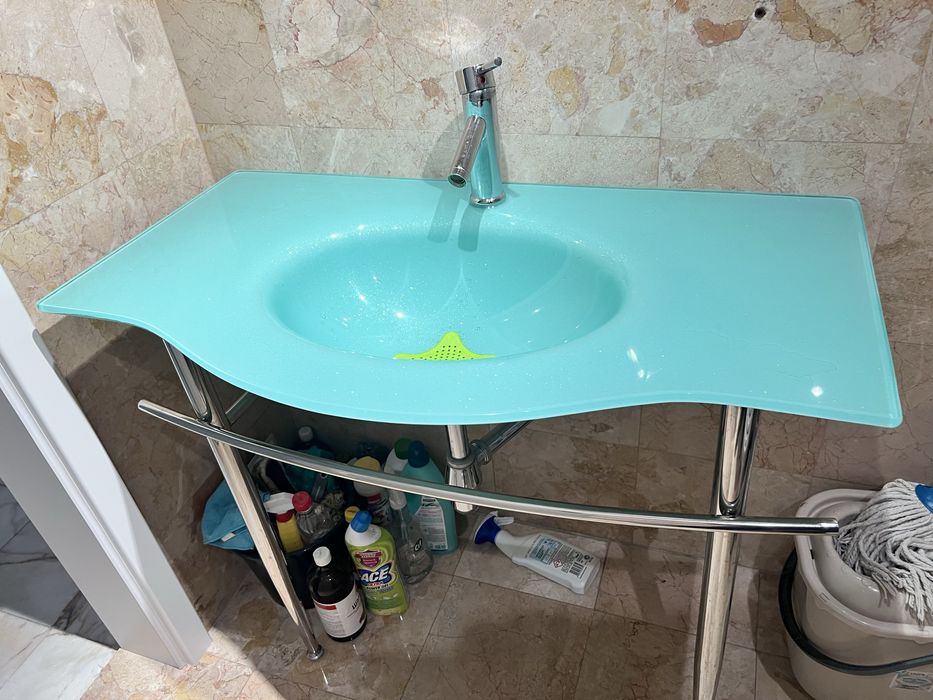 Chiuveta sticla verde cu suport inox