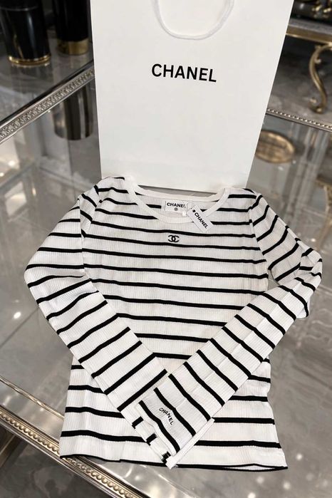 chanel блуза дълъг ръкав бяла черна топ есенна зимна шанел блузка райе
