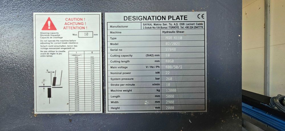 GHILOTINĂ HIDRAULICĂ BAYKAL MGH 4110 – 4100 x 10 mm - ca NOU
