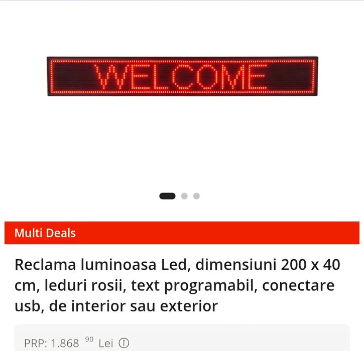 Caseta luminoasa Reclama programabila consum mic LED 200x40 alb rosu