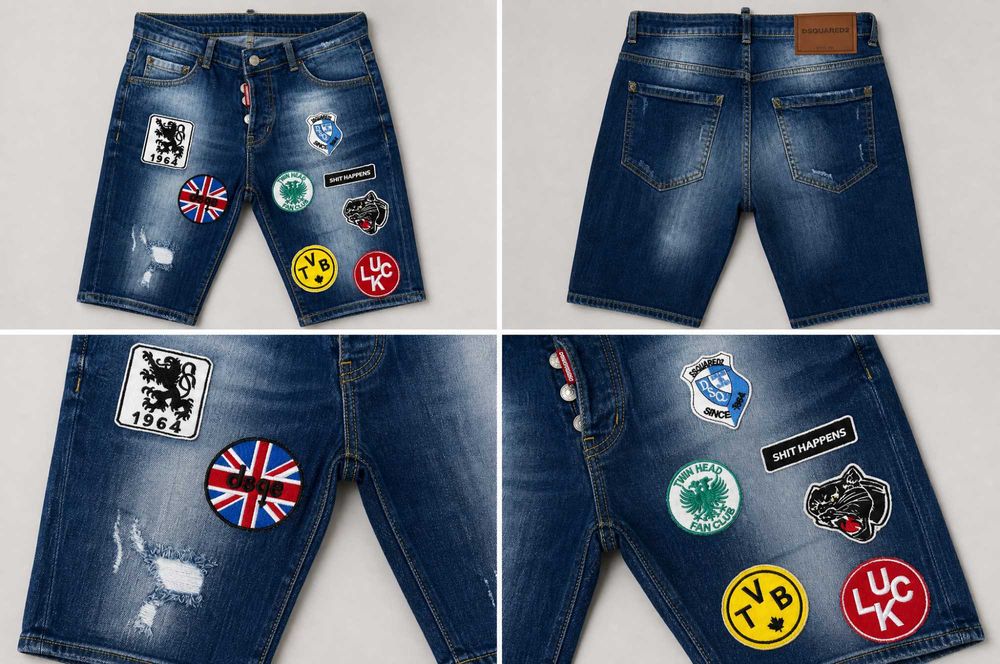 Мъжки къси дънкови панталони Dsquared2 — син wash, slim fit, мулти-патч дизайн - 46 48