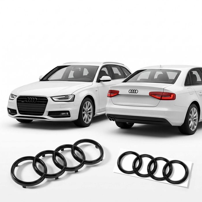Set Embleme Audi pentru A3 8V, A4 B8, A4 B9 si A5 F5, Fata 273 mm + Spate 192 mm, Negru Lucios