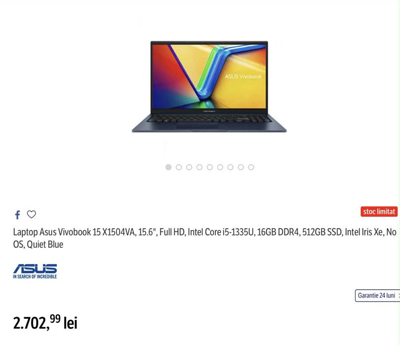 Laptop Asus Intel i5 1335U 4,6 Ghz , 16gb ram ssd 512 wif 6e Garantie