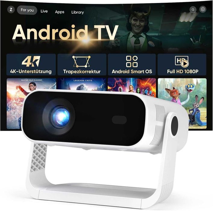 Proiector 2026 cu aplicație integrată, Android 14, Full HD 1080P, suportă decodare 4K, 20000 lumeni, corecție automată