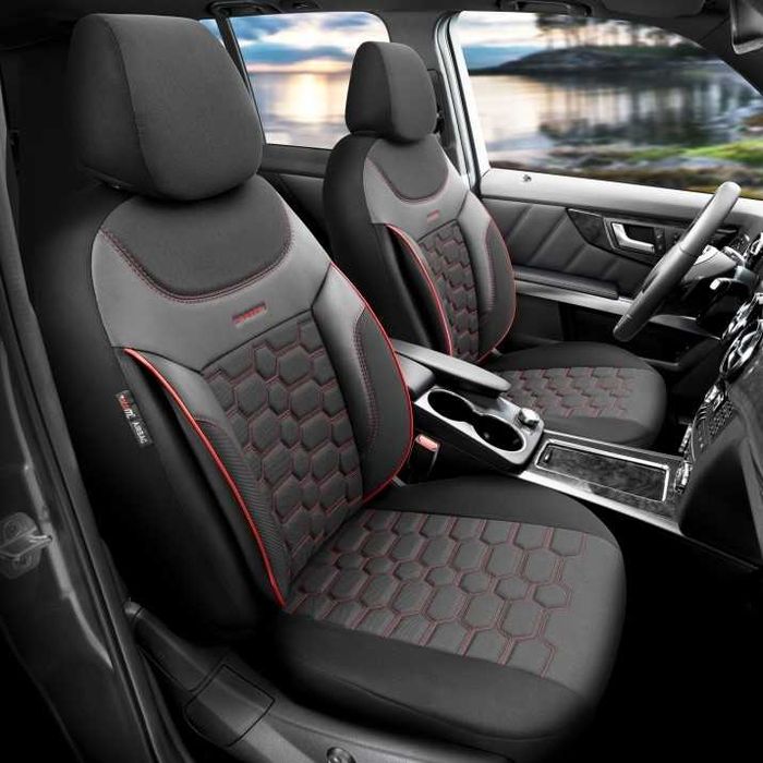 К-т Луксозна Тапицерия Automat-OTOM, Черна с червен шев, CARBON Design