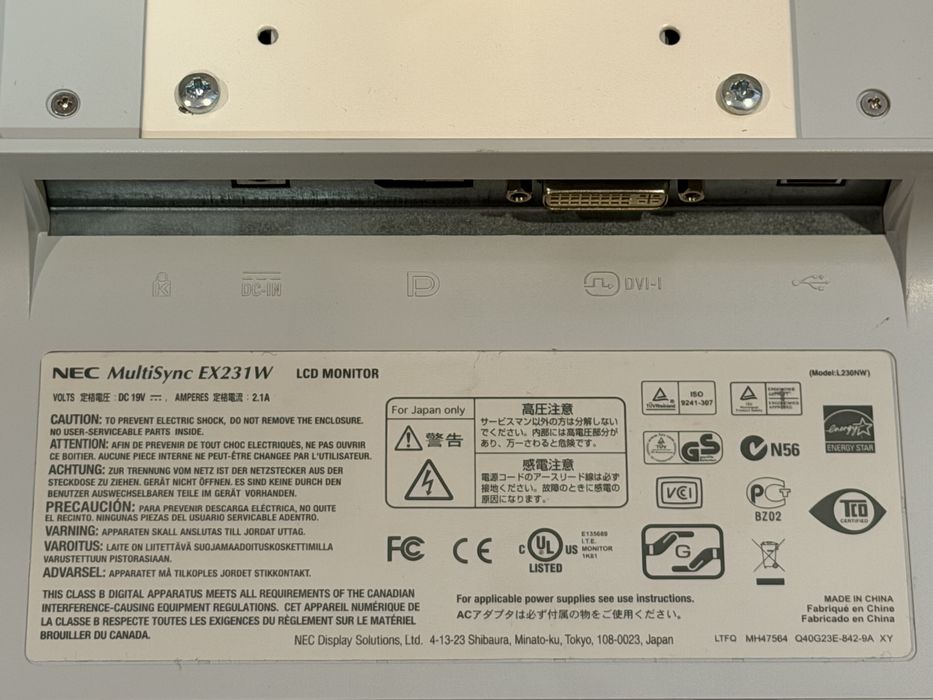 Monitor display NEC MultiSync EX231W