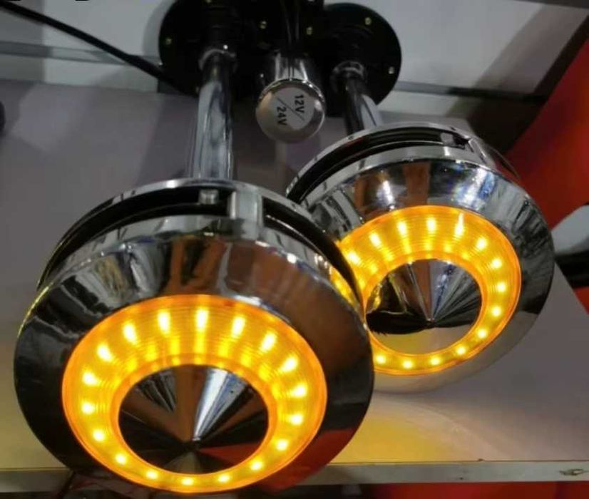 Двоен въздушен клаксон с жълта LED светлина 300 dB – 12V/24V