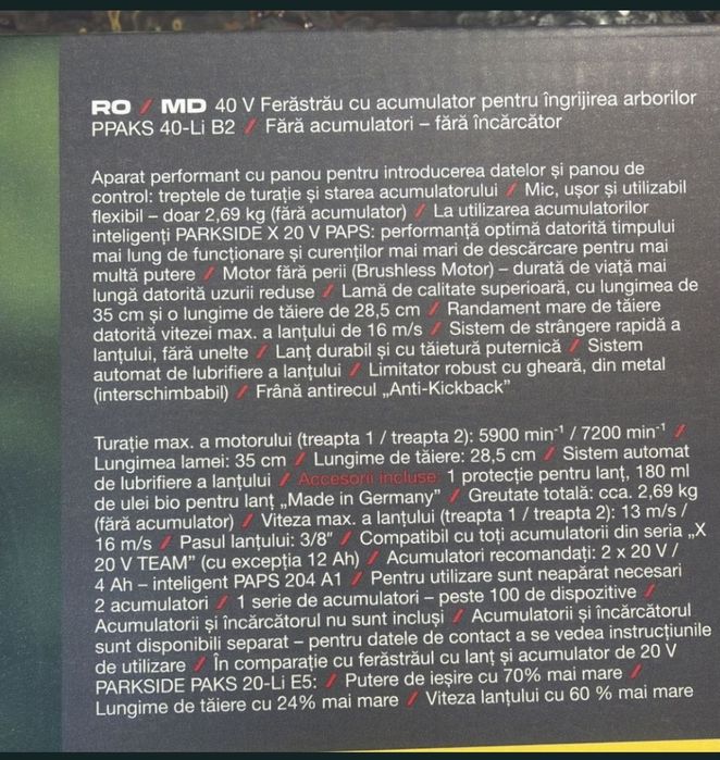 Drujba parkside performance 40 v protecție inclusă