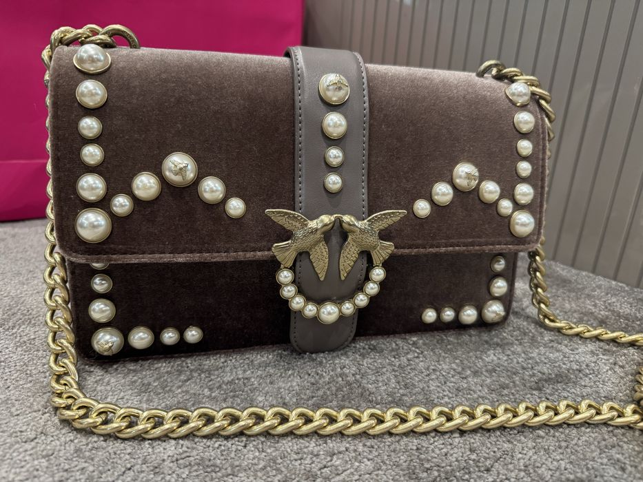Оригинална дамска чанта PINKO Pinko Love Velvet Pearls