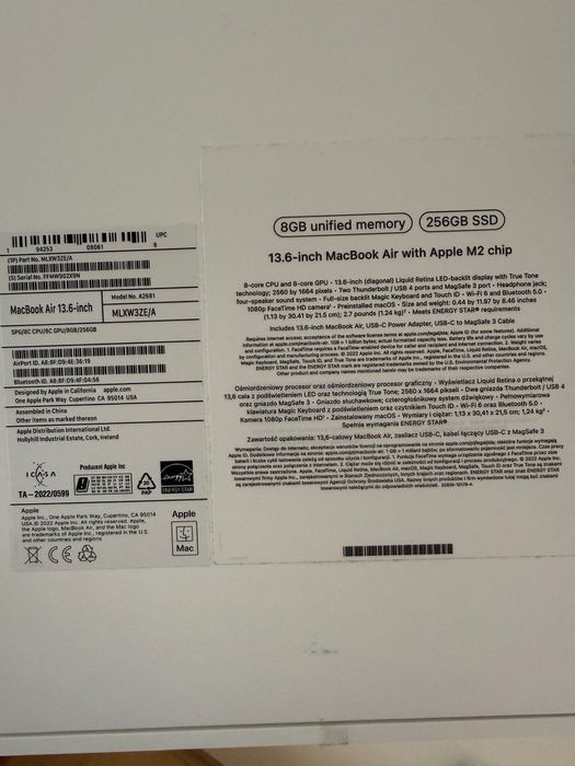 Перфектен MacBook Air 13 M2 / 8GB RAM / 256GB SSD / Space Gray